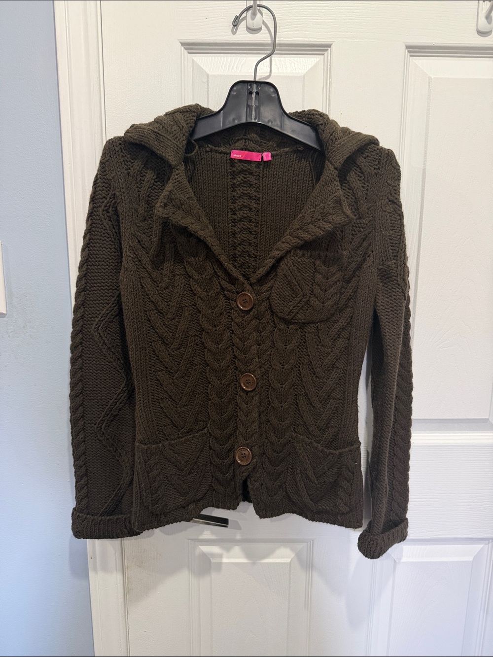 Mexx Dark Brown Cable-Knit Hooded Button Cardigan